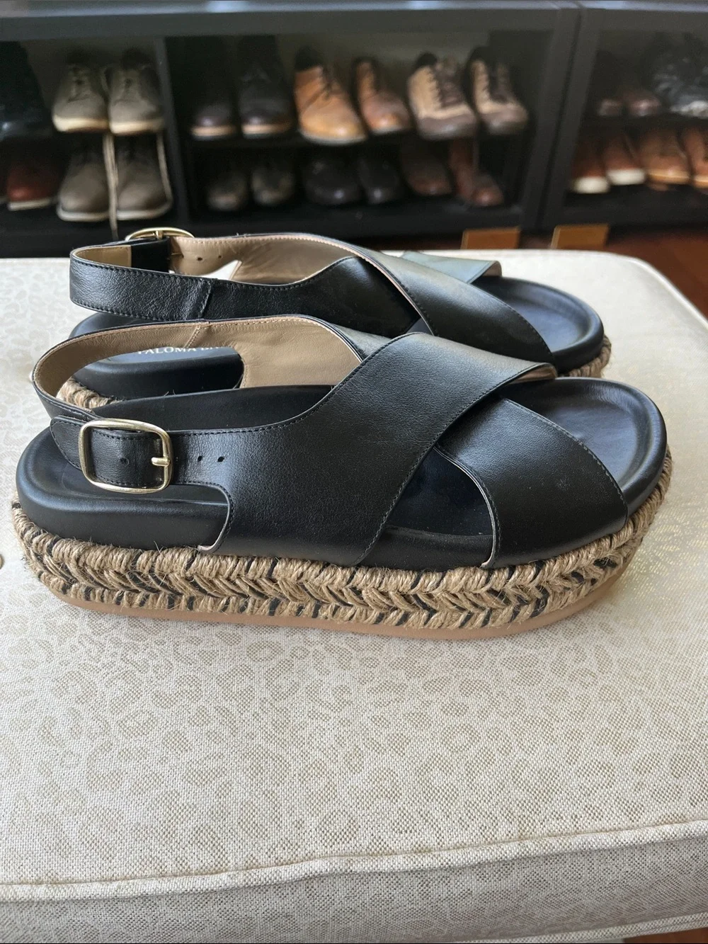 Paloma Barceló Black Leather Espadrille Platform Sandals
